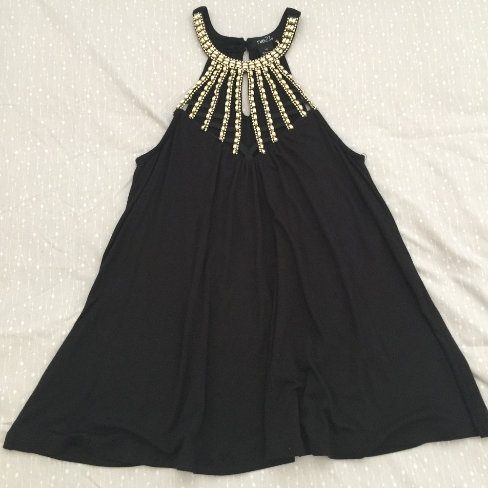 Gold Jeweled Black Party Tank Top~ Sz XS